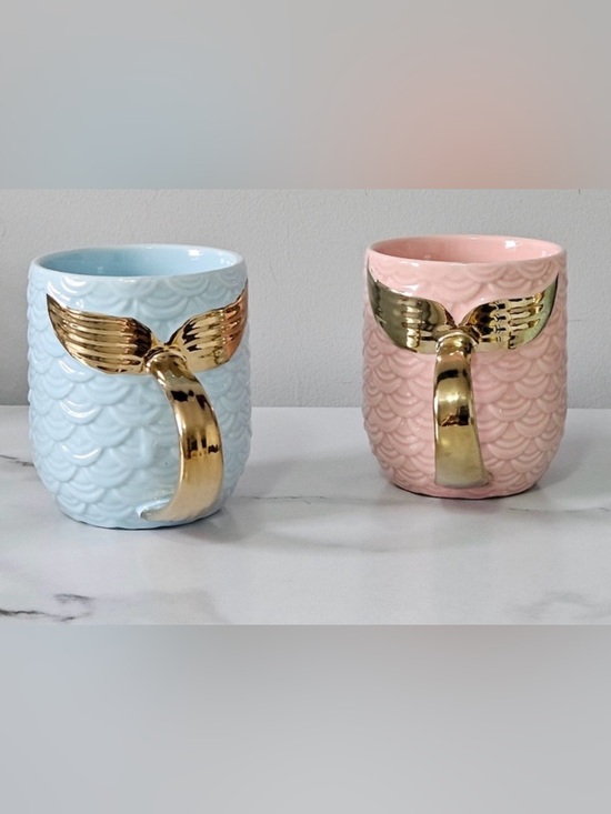 Other - Ceramic Mermaid Tail Mug with Gold Handle. Pink or Blue. Pick One.